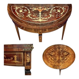 Antique Italian Neoclassical Marquetry Inlaid Round Folding Game Table For Sale