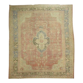 Soft Rose Pink Antique Oushak Rug - 11'5" x 15'7" For Sale