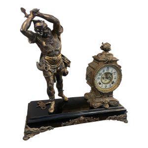 Early 19th Century Figural Bronze and Gilt Statue by Pierre Louise Deltrier Clock by Ansonia New Haven