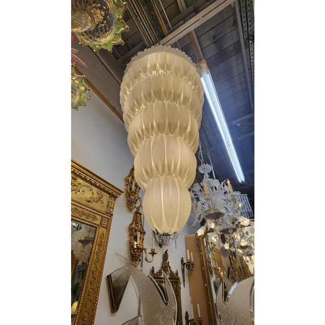Mid-Century Modern Mid 20th Century Tiered Frosted Glass Chandelier For Sale - Image 3 of 8