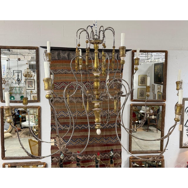 Monumental Swedish Gustavian 12-Light Iron & Parcel GiltWood Chandelier, Rewired For Sale - Image 11 of 12