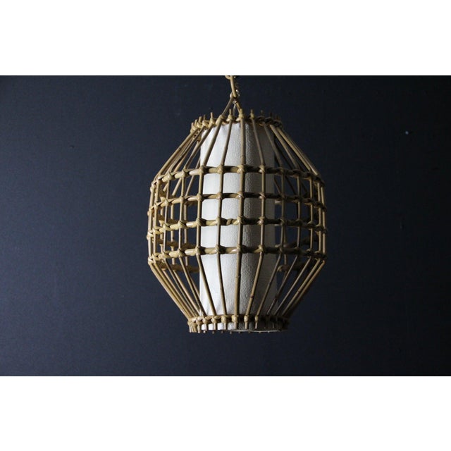 Mid-Century Modern Hand-Woven Wicker Rattan Lantern in the style of Louis Sognot, 1950s For Sale - Image 3 of 14