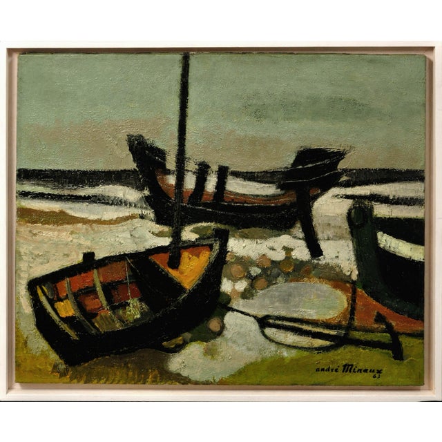 Andre Minaux, Stranded Boats, 1963, Oil Painting on Canvas, Framed For Sale - Image 18 of 18