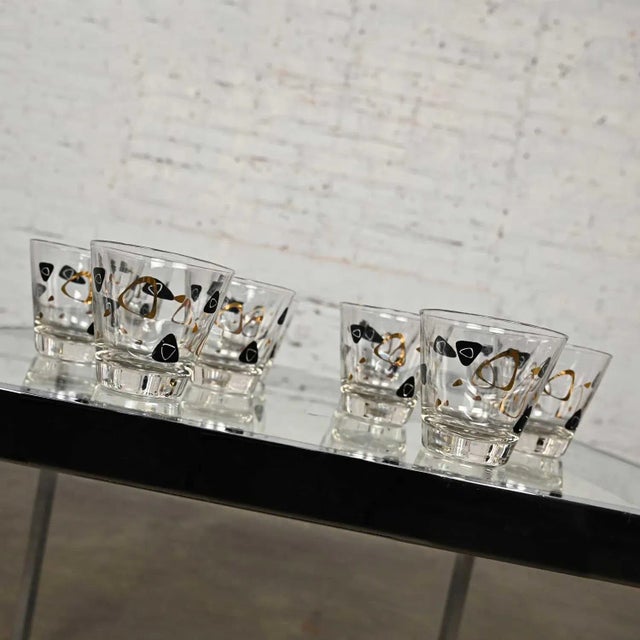 Mid-Century Modern 1950’s MCM Federal Glass Fantasy Black & 22 Karat Gold Manhattan Glasses Set of 10 For Sale - Image 3 of 13