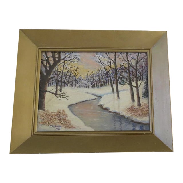 1950s Winter Scene River Bed Oil Painting, Framed For Sale