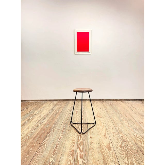 Bar Stool with Steel Frame and Walnut Seat For Sale - Image 4 of 13