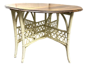 Vintage Wicker and Oak Top Gate Leg Table
