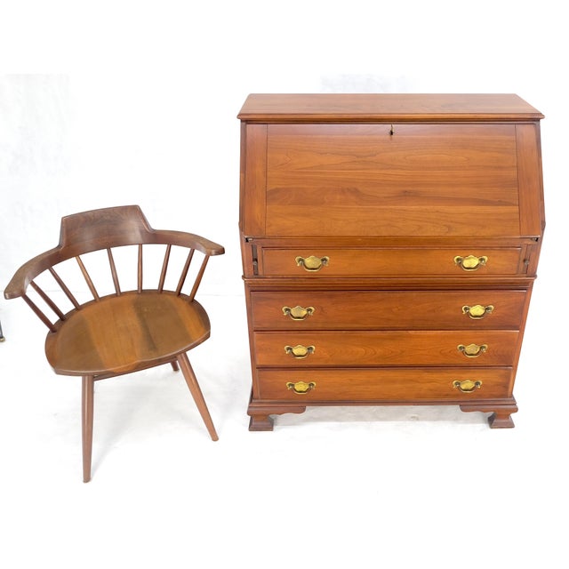 Wood American Solid Cherry 4 Drawers Drop Front Secretary Desk Solid Brass Pulls For Sale - Image 7 of 12