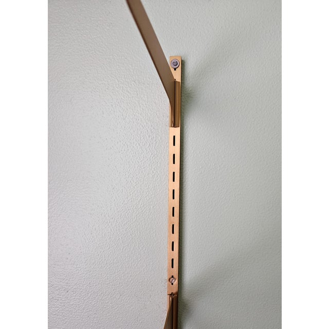 Auburn Vintage 1970s Three Tier Open Hardwood Wall Mount Shelves W Adjustable Bracket Brass Rails For Sale - Image 8 of 10