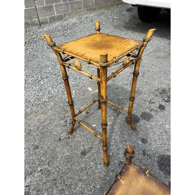 Pair of Vintage Victorian Style Faux Bamboo Metal Nesting Plan Stands For Sale - Image 11 of 16