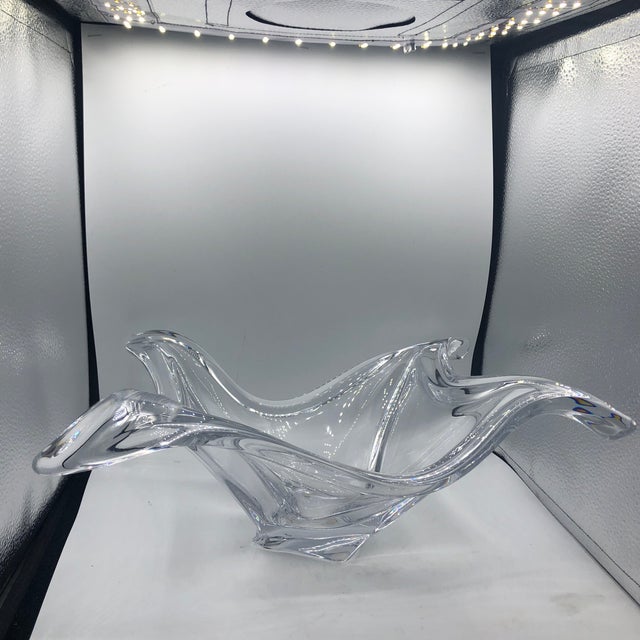 Beautiful large centerpiece bowl in a free form shape would stand out in an upscale interior. Cofrac label on bottom