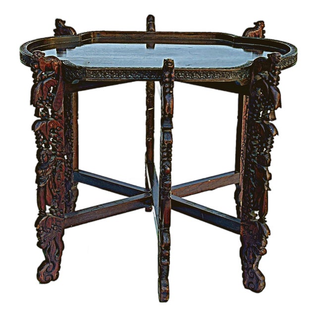 Vintage Oval Curve Shape Folding Cross Brace Stand Side Table For Sale