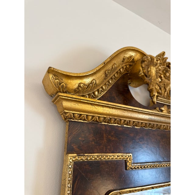1960s Italian Georgian Style Burl Wood & Gilt Wall Mirror With Rococo Crest For Sale - Image 5 of 6