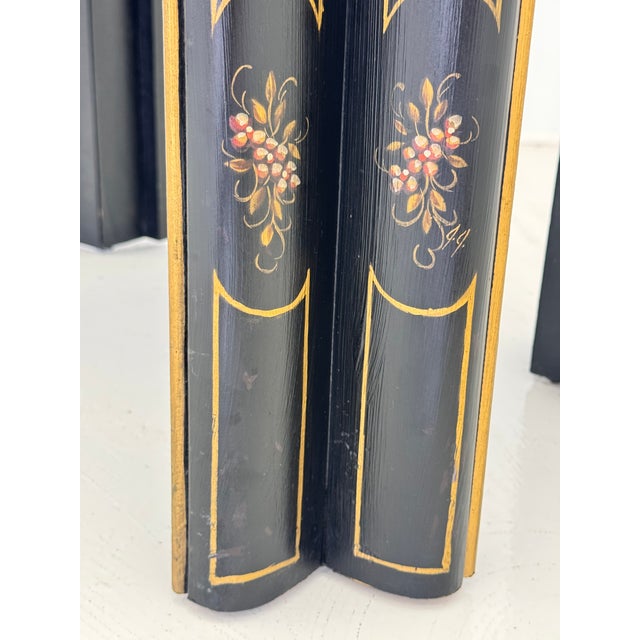 Paint Vintage Regency Style Black Lacquer and Brass Side Table With Chinoiserie Detail For Sale - Image 7 of 16