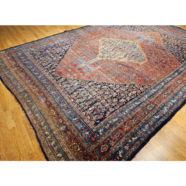 Navy Blue 19th Century Oversized Persian Bidjar Rug, Hand-Knotted Wool, Geometric Herati Pattern, Red & Blue, 13x18 For Sale - Image 8 of 18