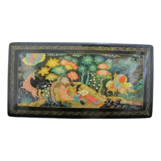 Vintage Russian Hand Painted Fairy Tale of Sleeping Couple Horses Lacquer Box For Sale