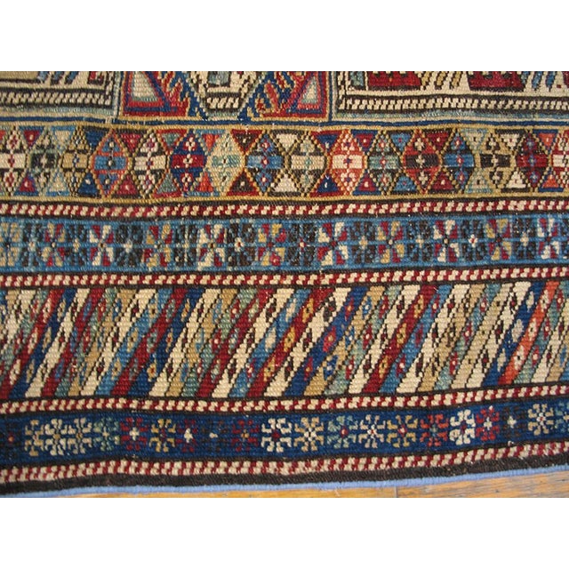 1890s Multic Geometric Tribal Antique Caucasian Shirvan Rug 3'5" X 4'5" Handknotted Wool Carpet For Sale - Image 4 of 5