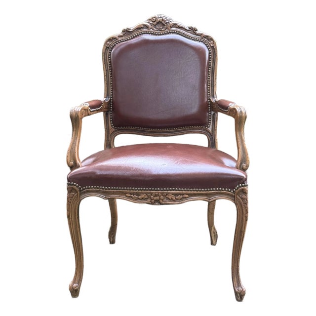Vintage Carved French Fauteuil Armchair For Sale