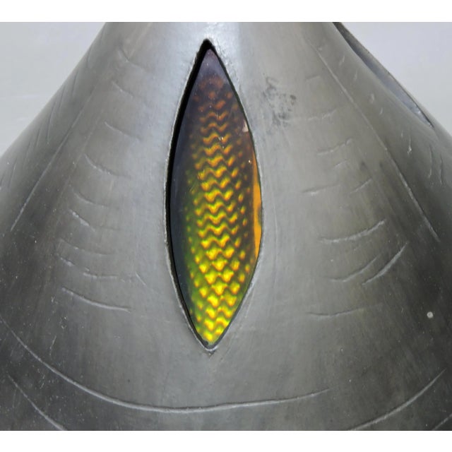 1990s "Small Cone With Lines" Abstract Raku Ceramic and Holography Mixed-Media Sculpture For Sale - Image 5 of 10