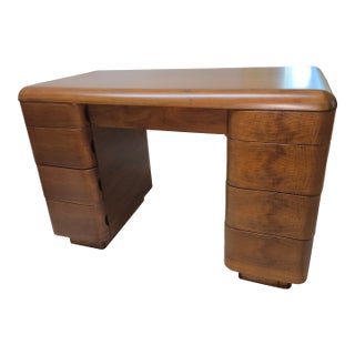 Paul Goldman Rare Art Deco Streamlined Walnut/Veneer Plywood Pedestal Desk For Sale