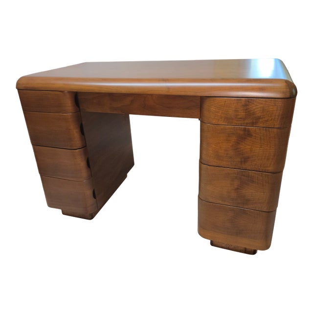 Paul Goldman Rare Art Deco Streamlined Walnut/Veneer Plywood Pedestal Desk For Sale