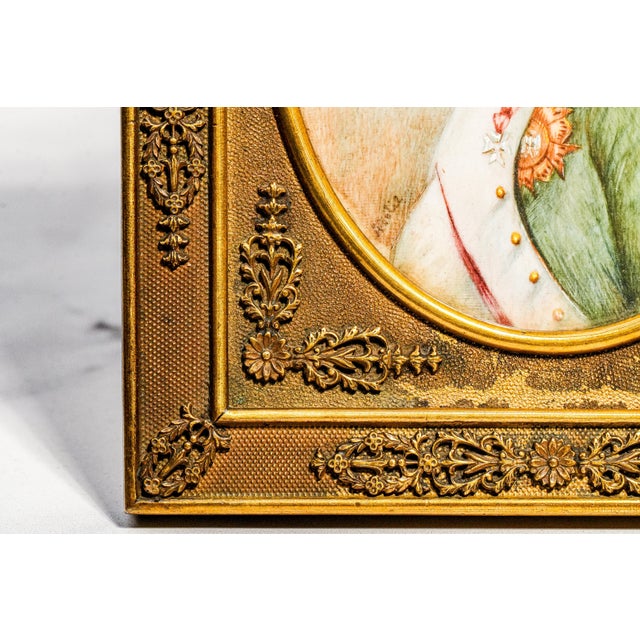 Ornate French Empire Style Antique Metal Frame Napoleon Portrait Miniature Painting Home Decor For Sale - Image 11 of 17