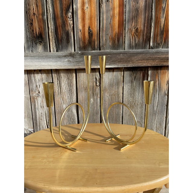Mid-Century Modern Gold-Tone Metal Candelabras- a Pair For Sale - Image 12 of 12