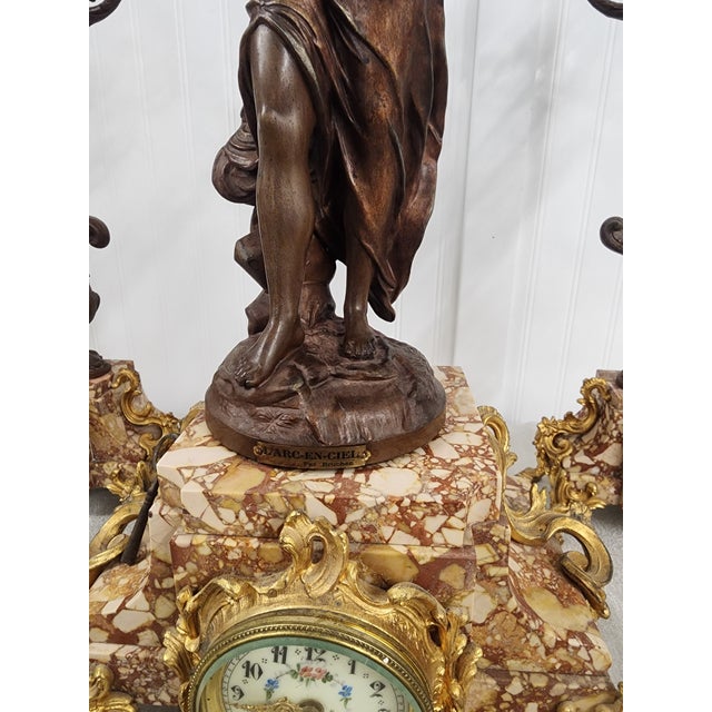 Fabulous French Bronze Trio Antique Clock and 2 Candelabras For Sale - Image 10 of 10