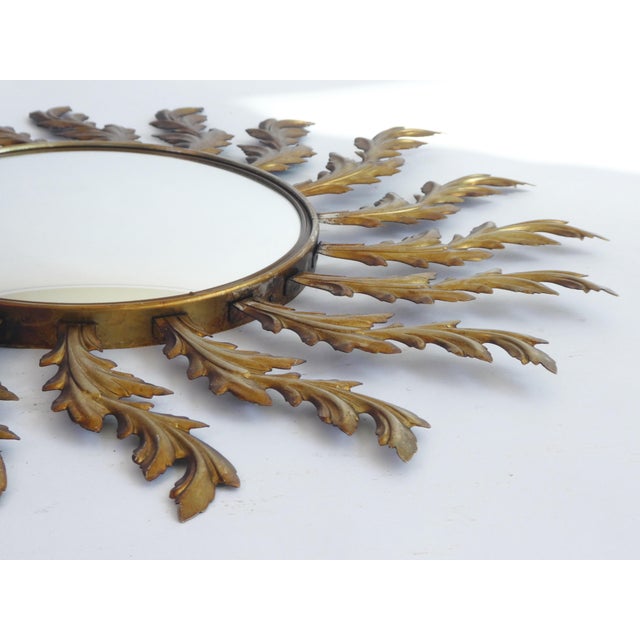 Mid-Century Hollywood Regency Convex Sunburst Metal Wall Mirror, 1960s For Sale - Image 4 of 10