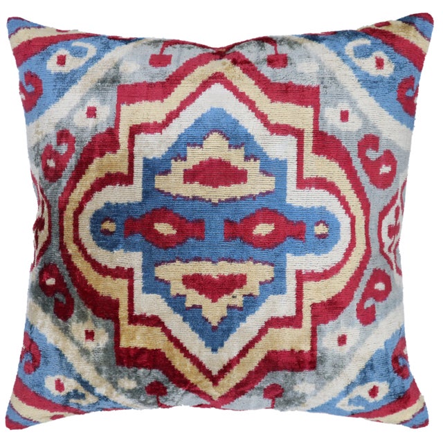 Ivory Contemporary Multi Color Handmade Velvet Throw Pillow & Down Insert For Sale - Image 8 of 8
