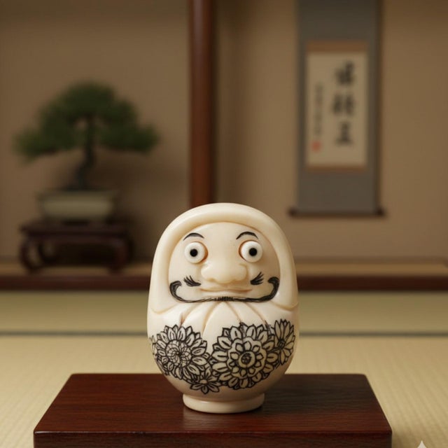 This finely executed Japanese Daruma netsuke is a true functional miniature, measuring approximately 1 inch in height and...