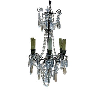 Antique Five-Light Bronze and Crystal Chandelier, 1900s For Sale