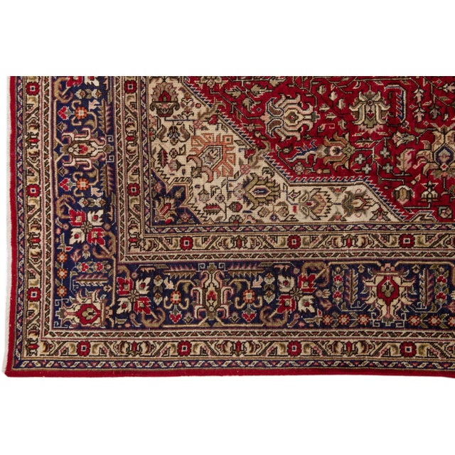 1960s Vintage Persian Tabriz Handmade Medallion Brown Wool Rug For Sale - Image 4 of 7