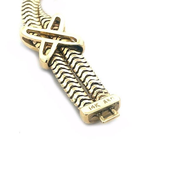 Diamond 14k Gold Bracelet X Motifs Two Tone Double Snake Chain For Sale - Image 9 of 9