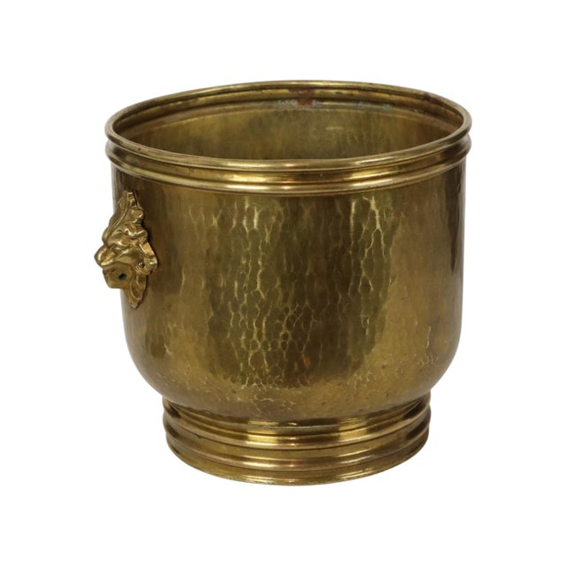 Large Hammered Brass Jardinière Planter with Lion Heads For Sale - Image 15 of 16