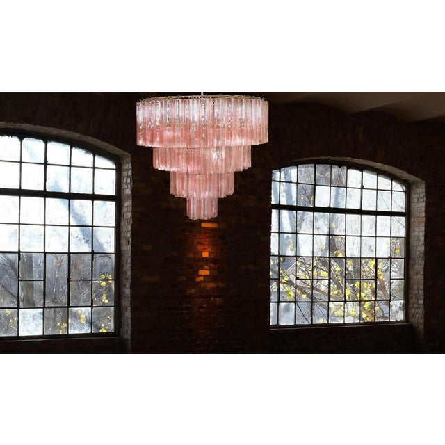Italian 78 Pink Murano Glasses Tronchi Chandelier, 1990s For Sale - Image 10 of 18