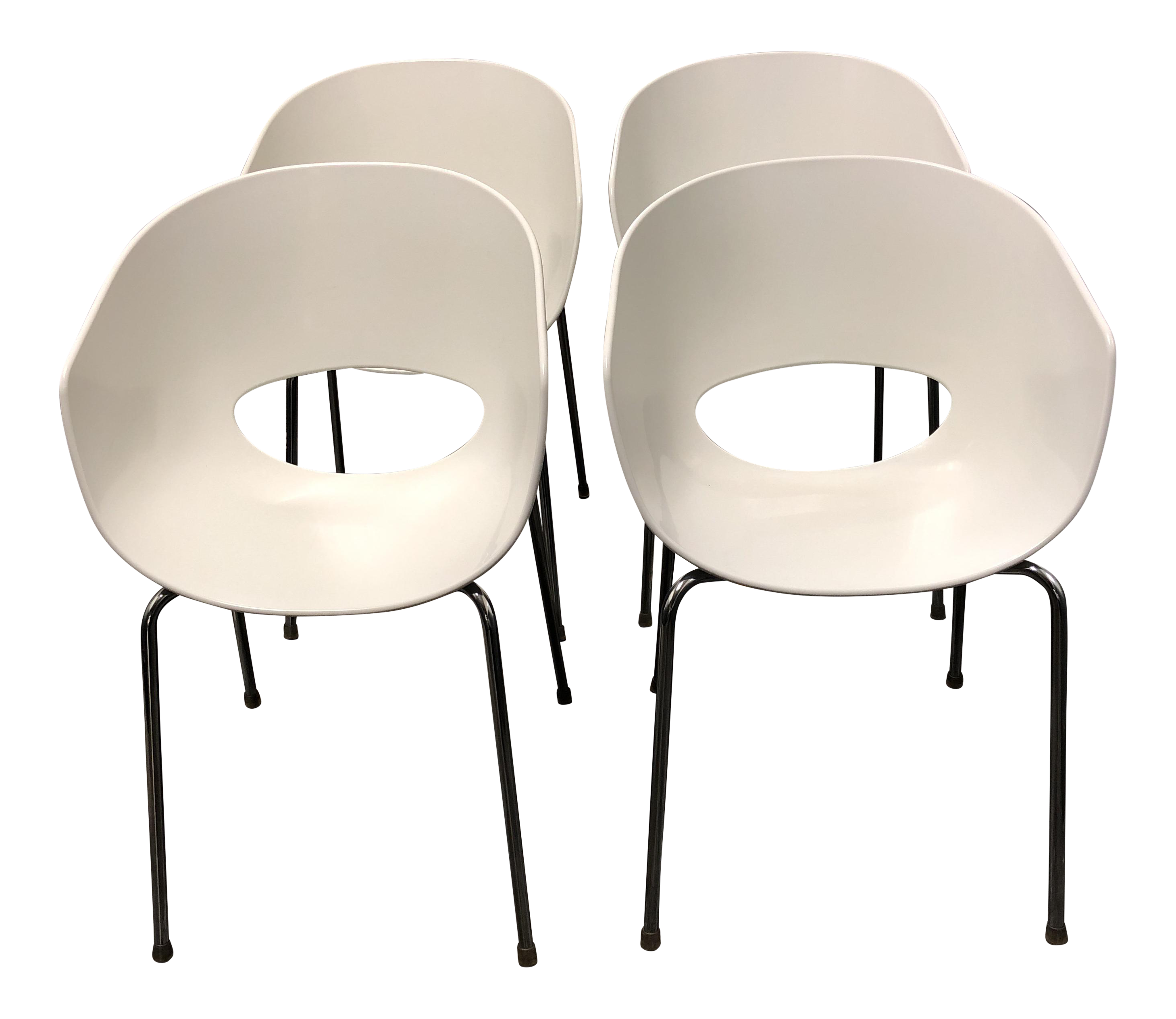 cb2 white orbit chairs  set of 4