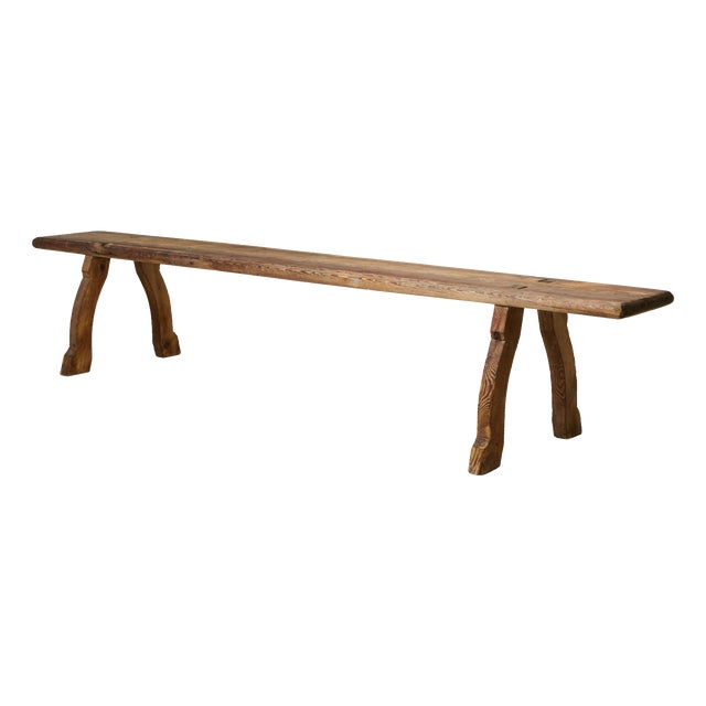 Long Swedish Primitive Rustic Bench, Early 1800s For Sale