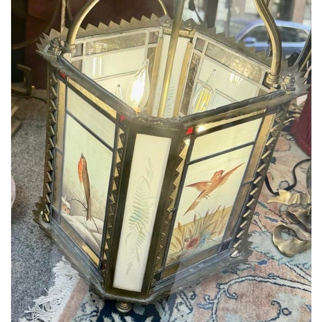 1900s Arts and Crafts Stain Glass Lantern Birds For Sale - Image 13 of 13