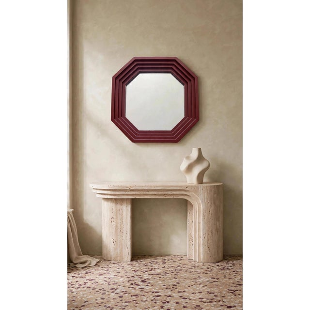 Vintage Octagonal Burgundy Top Mirror, 1960s For Sale - Image 4 of 7