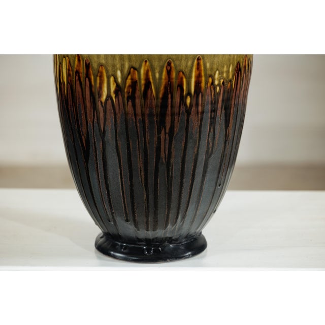 Late 20th Century Late 20th Century Large Artisan Ceramic Planter with Olive and Brown Drip Glaze For Sale - Image 5 of 18