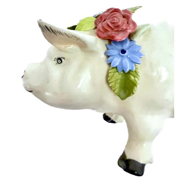 Majolica Pig Wearing Flowers Figurine For Sale In Atlanta - Image 6 of 8
