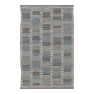 Rug & Kilim’s Scandinavian-Inspired Rug, Blue With Sawtooth Geometric Patterns For Sale