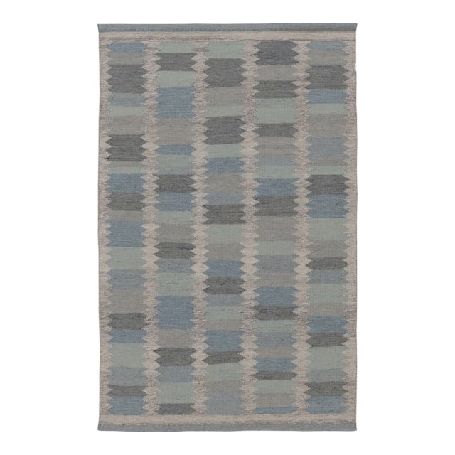 Rug & Kilim’s Scandinavian-Inspired Rug, Blue With Sawtooth Geometric Patterns For Sale