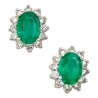 Natural Emerald Diamond Earrings 14k Gold 1.9 TCW Certified For Sale