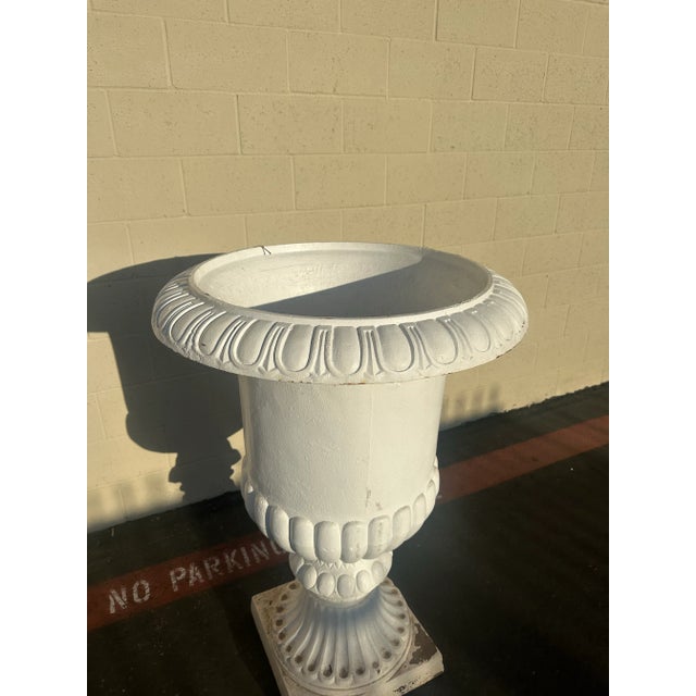 White Vintage Classical Cast Iron Garden Urn, Circa 1960s For Sale - Image 8 of 10