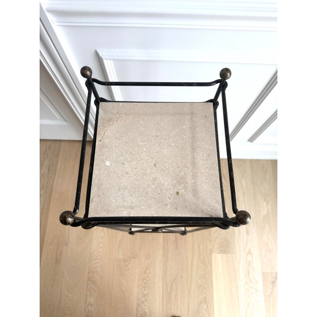 1940s Mid 20th Century Neoclassical Iron Pedestal With Stone Shelves For Sale - Image 5 of 6