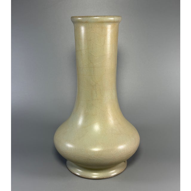 Antique Chinese Celadon Crackle‑Glaze Long Neck Vase, Collectible Antique For Sale - Image 4 of 6