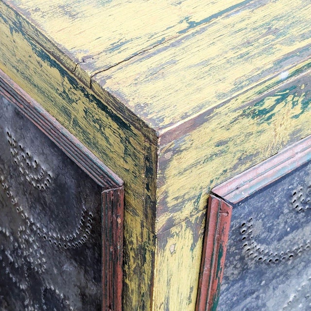 Yellow Handmade Reclaimed Wood and Metal Cabinet For Sale - Image 8 of 9