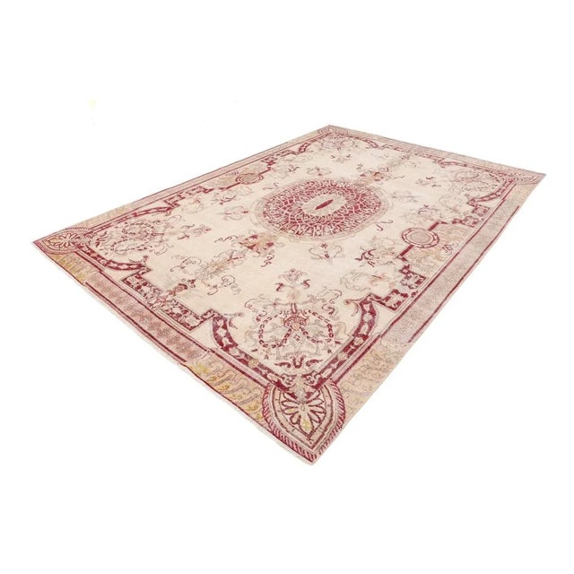 Mid-Century Modern Mid 20th Century Large Vintage Turkish Oushak Rug For Sale - Image 3 of 7